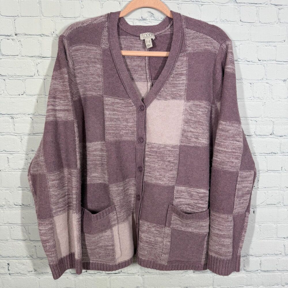 Logo by Lori Goldstein Cardigan Size 1X Lavander Patchwork Cozy Knit Sweater
